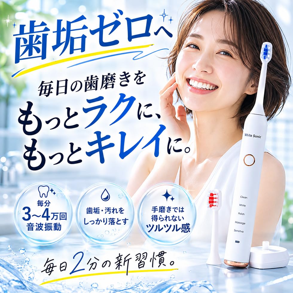 Amazon.co.jp: 【三ッ谷電機】 電動歯ブラシ 音波歯ブラシ ホワイト